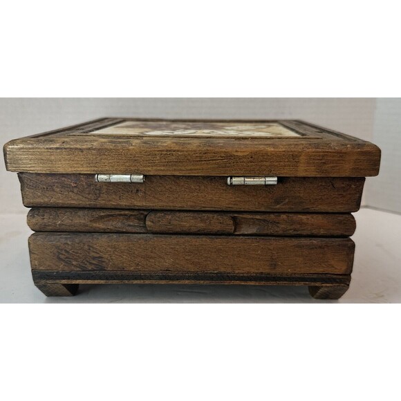 Hand Carved Wooden Mexico Box Hand Painted Floral Flower Tile Made In Italy - Picture 4 of 9